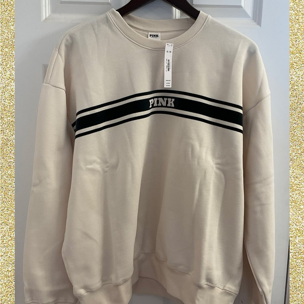 PINK Victoria's Secret Beige Sweatshirt with Black Stripe